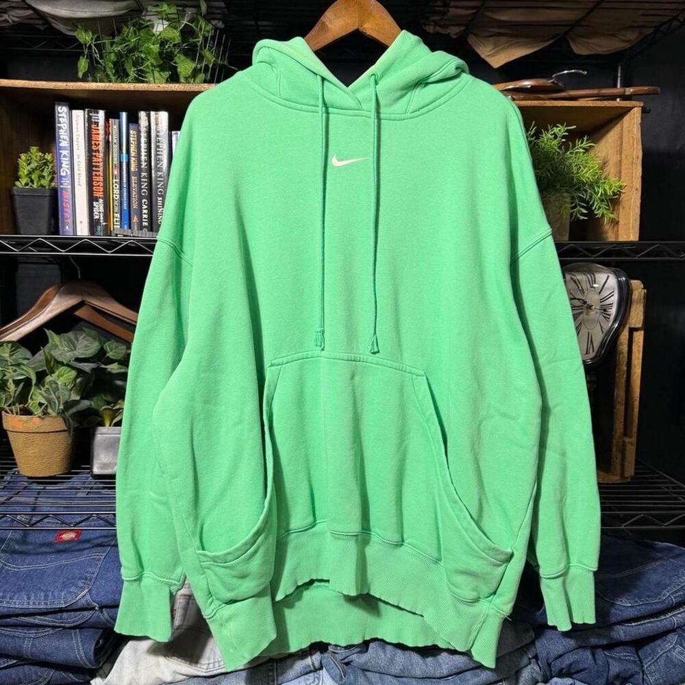 Nike Center Swoosh Hoodie Green Embroidered Sweatshirt Womens XL